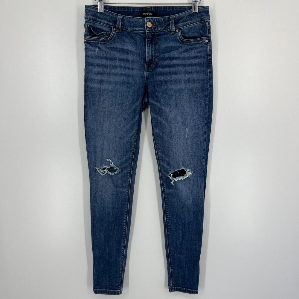 White House Black Market Skimmer Skinny Distressed Jeans Medium Wash Size 6
